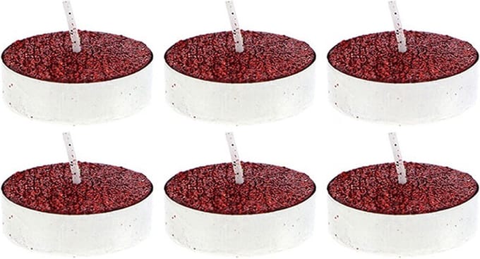 Ongedoelde lovertjes Platte kaars kaars - Set van 6 stuks - Plastic - Rood - Rouge - SILUMEN