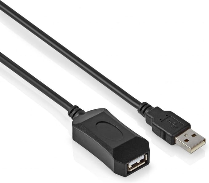 Actieve USB verlengkabel - USB A naar USB A - 2.0 - HighSpeed - 480 Mb/s - 5 meter - Zwart - Allteq