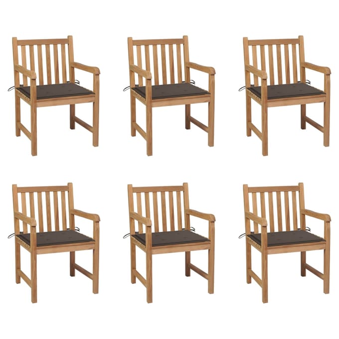 vidaXL - Tuinstoelen - 6 - st - met - taupe - kussens - massief - teakhout