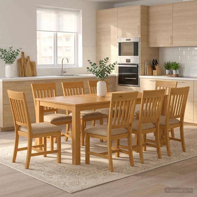 Ensemble de salle à manger 9 pièces Beige Bois de chêne massif