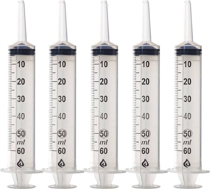 Spuit 50/60ml - 3 delig - Per Stuk Verpakt - 5stuks.