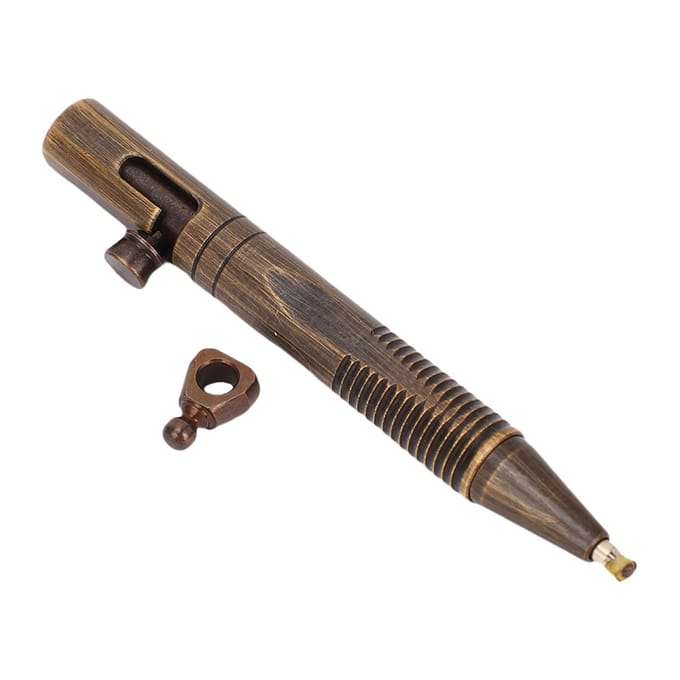 Mini Snelontgrendelbare Balpen Messing Zakformaat Compacte Pen met Afneembare Sleutelhanger Bovenop voor beige