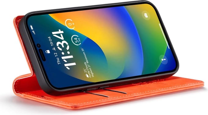 iPhone 14 Pro Max Bookcase hoesje - CaseMe - Effen Oranje - Kunstleer