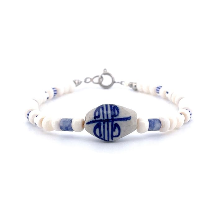 IbizaMen - heren armband - parelmoer - keramiek ovaal - 6mm - 21cm