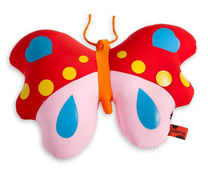 Cuddlebug - Vlinder - Knuffelkussen - Kampeerkussen - Nekkussen (reizen) - 45 cm x 45 cm - Rood Multi - R pet