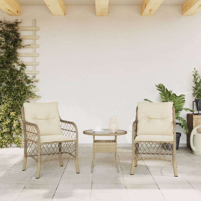 vidaXL - Tuinstoelen - 2 - st - met - kussens - poly - rattan - beige