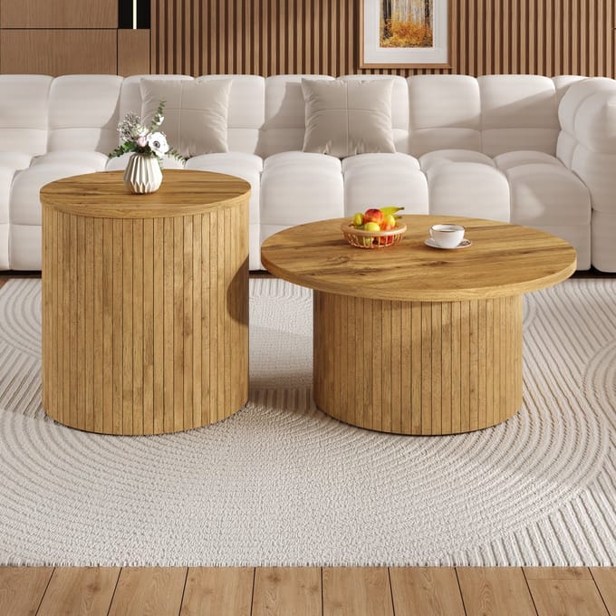 REDOM Salontafel set 75x75x36 cm + 50x50x50,5 cm van MDF, rond ontwerp
