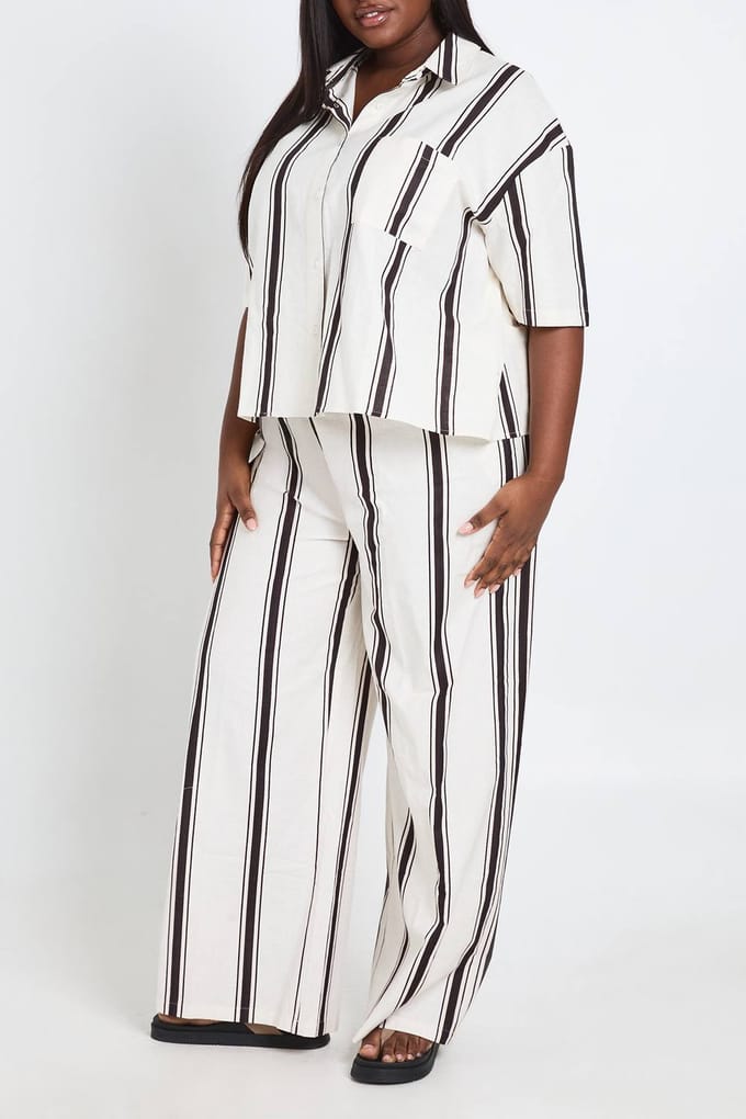 boohoo Dames Plus Linnen Gestreepte Wijde Broek | Maat: 44