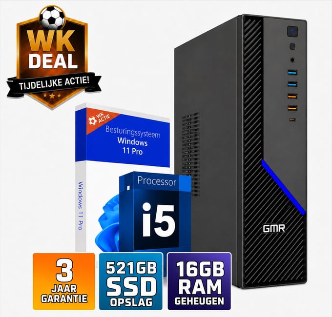 Desktop Computer Intel Core i5 | 16GB RAM | 512GB SSD | Windows 11 Pro | WiFi | DVD-RW | Office PC | Werkcomputer | Zakelijke Computer | Thuiswerk Computer | Kantoor PC | Studie Computer | 3 Jaar Garantie