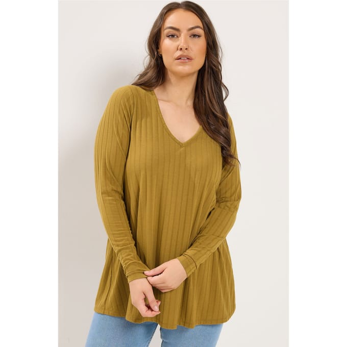 Yours Gele Geribbelde Top Met Lange Mouwen Size 42