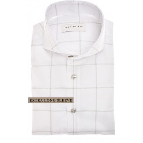 John Miller Overhemd Extra Long Sleeve 7 Easy Care Cotton Large Check Mouwlengte 7 Wit / male