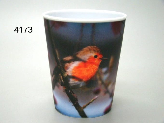 3D Beker - Roodborstje - 300 ml - Kunststof - Diepte Effect - 9 x 9 cm