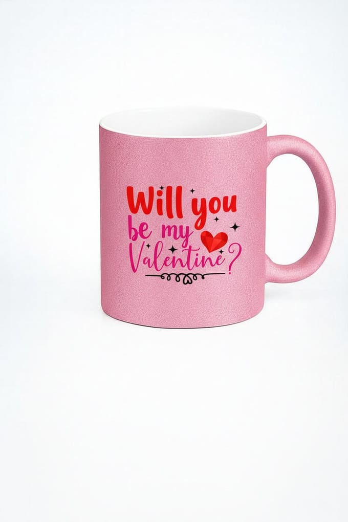 Roze Glitter Valentijn Mok | "Will you be my Valentine?" | Romantisch Cadeau
