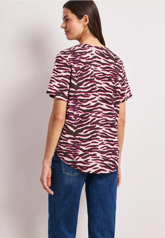 Blouse met korte mouwen, gespleten hals en print