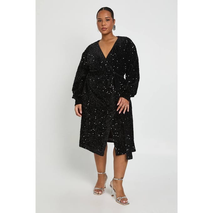 boohoo Dames Plus V-Hals Wikkel Jurk | Black | Maat: 16