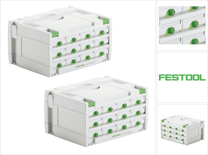 Festool Sortainer Set 2x SYS 3-SORT/12 ( 2x 491986 ) Assortimentskoffer met 12 vakken voor schroeven deuvels spijkers