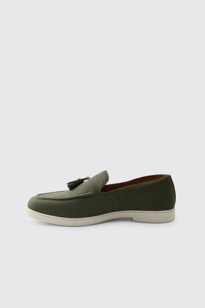 Gestructureerde Loafer Met Kwastjes Van Pu-leer | Olive | Size 42