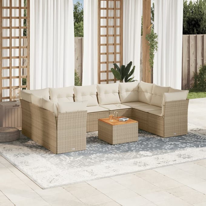 vidaXL - 10-delige - Loungeset - met - kussens - poly - rattan - beige