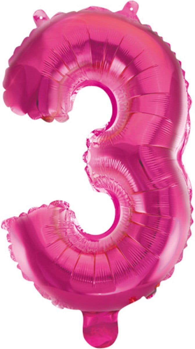 Folie Ballon Cijfer 3 Roze 41 cm