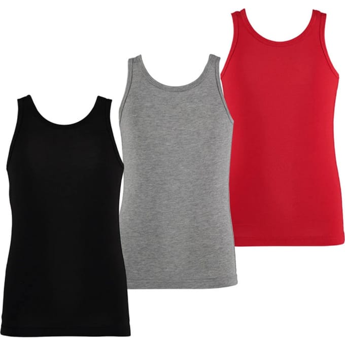 Apollo Jongens Singlet Hemd Bamboe 3-Pack Zwart Grijs Rood - Maat  122/128