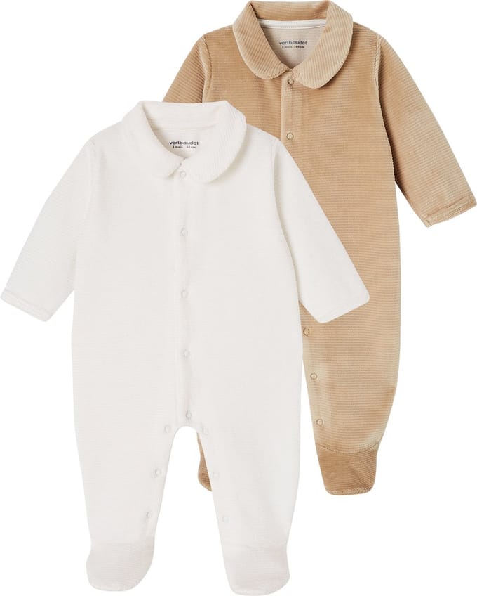 Vertbaudet Set van 2 geribd fluwelen babyslaappakjes met opening voor