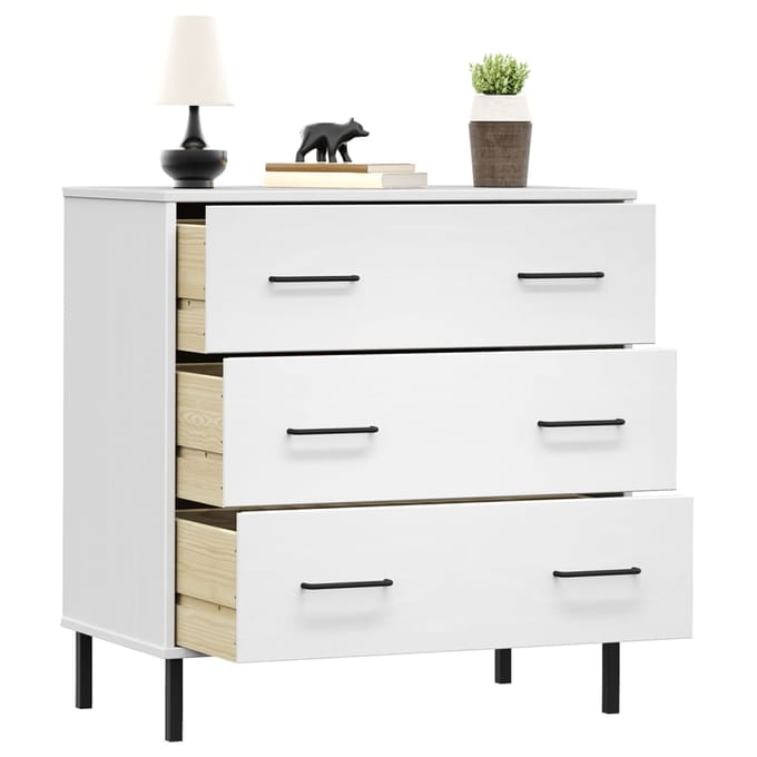vidaXL - Dressoir - met - 3 - lades - OSLO - 77x40x79,5 - cm - massief - hout - wit
