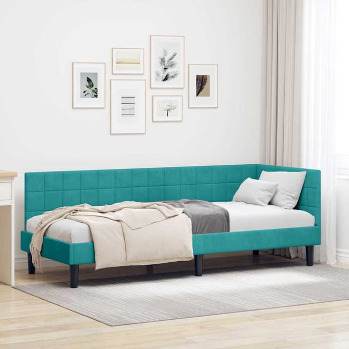 vidaXL - Hoek - Bed - Frame - Turquoise - 80 - x - 200 - cm - Fluweel