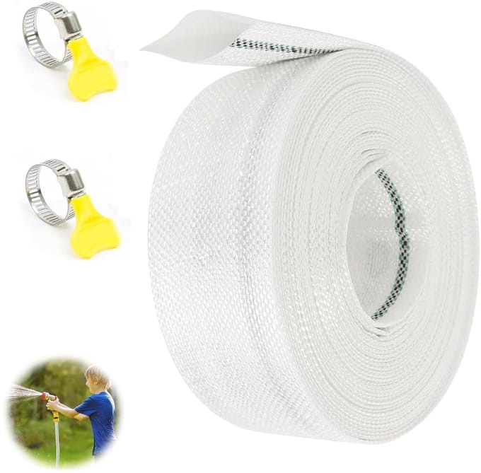 Dailygoods - Geweven slang 32 mm - 10 m platte afvoerslang met slangklemmen