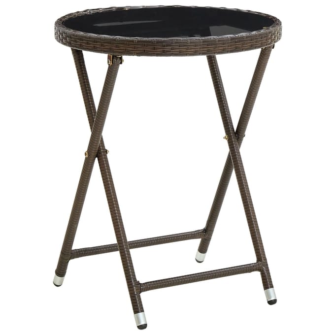 vidaXL - Salontafel - 60 - cm - poly - rattan - en - gehard - glas - bruin