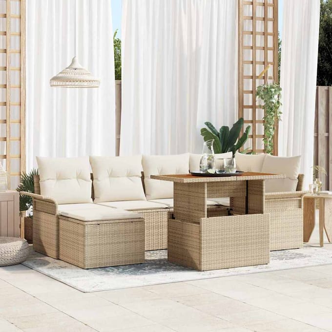 vidaXL - Tuinbank - Set - 7 - st - Beige - en - Crème - poly - rattan