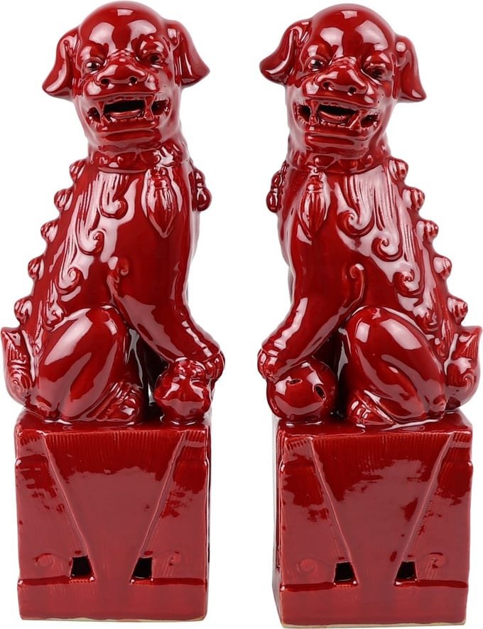 Rode Chinese Tempel Leeuwen Fu Dogs 2 stuks 9 x 12 x 27 cm