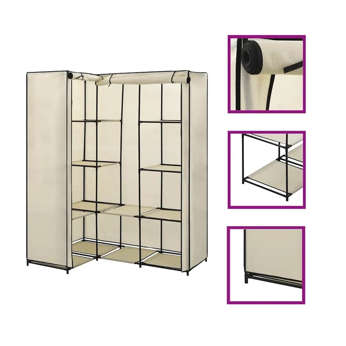 vidaXL - Hoekkledingkast - 130x87x169 - cm - crème