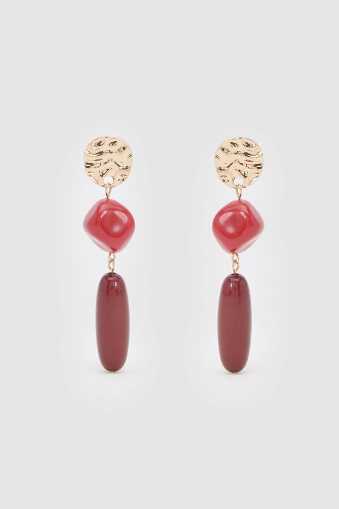 boohoo Dames Rode Statement Oorbellen Met Steen | Rood
