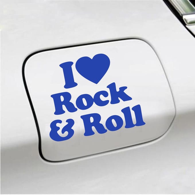Bumpersticker - I Love Rock & Roll - 10,3 X 12,6 - Blauw