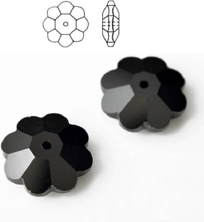 Swarovski Elements, 18 stuks Marguerite/Lochrose kralen, 10mm, jet, 3700
