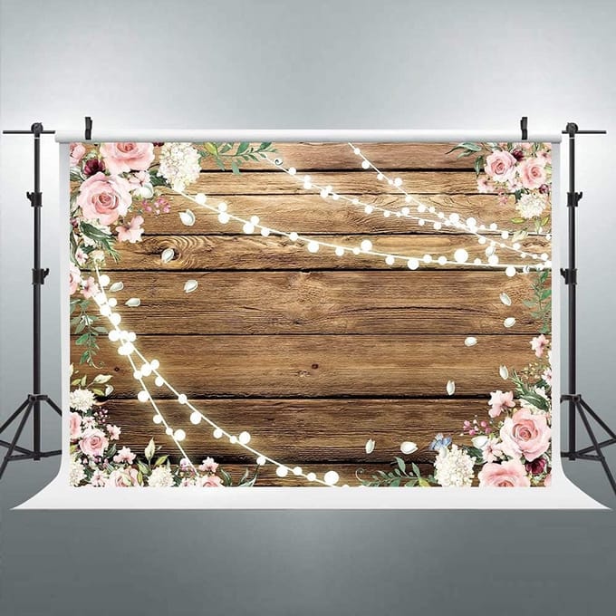 Fotografie Achtergrond Rustiek Hout Roze Bloemen Licht Effect 150x90cm Vinyl