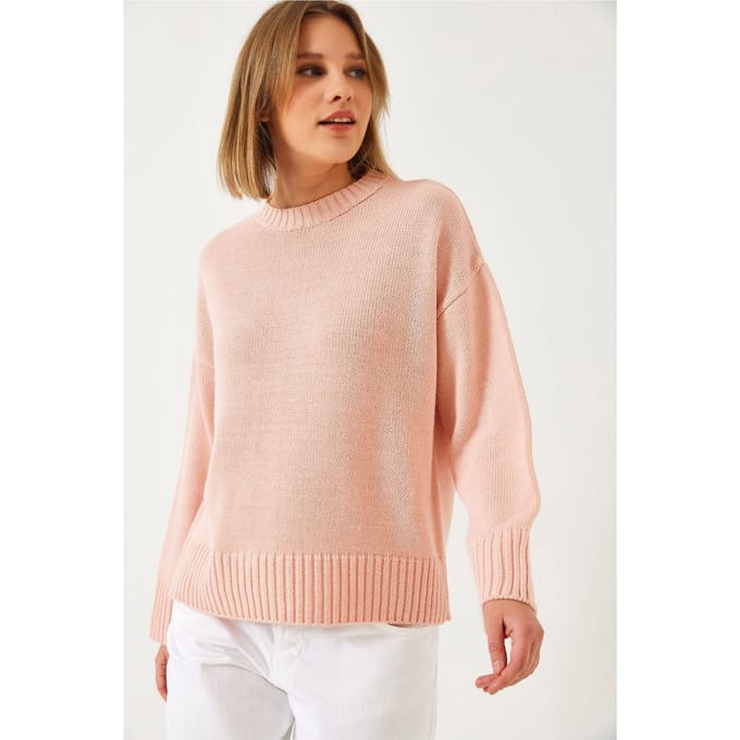 Ontspannen Pasvorm Crew Neck Geribbelde Trui