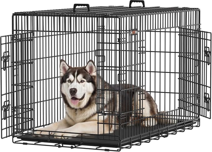 FEANDREA dog cage, dog box, foldable, 122 x 74.5 x 80.5 cm, black PPD48H