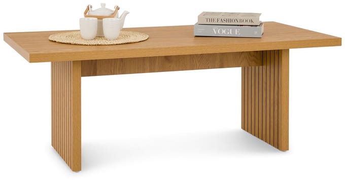 RIKA rechthoekige salontafel met lamellenpoten – wild eiken