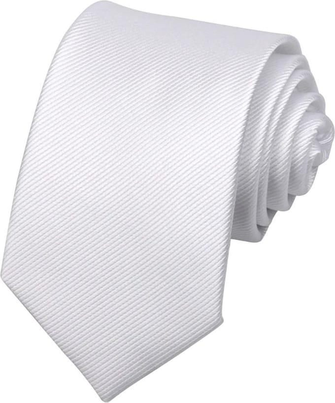 Fako Fashion - Brede Stropdas - Gestreept - Ribstructuur - 100% Zijde - Effen - 8cm - 145cm - Wit