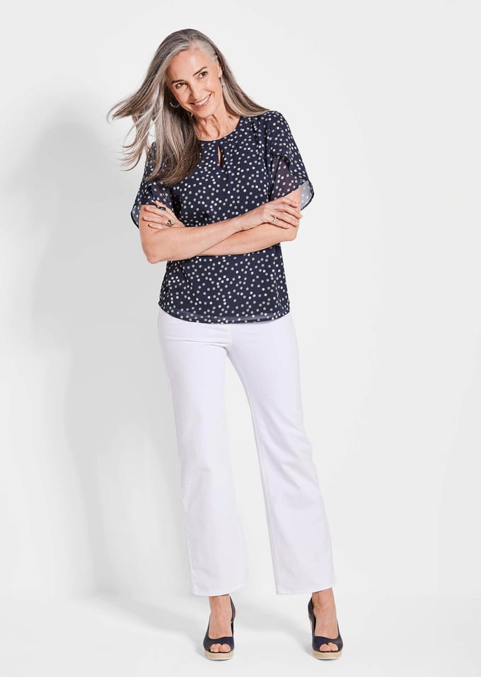 Blouse van licht chiffon - marine / gedess. - Gr. 42 van Goldner Fashion