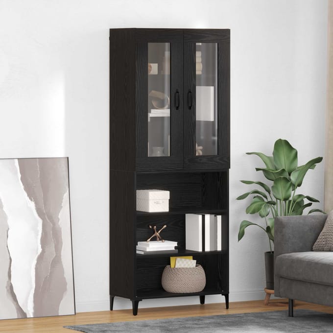 vidaXL Highboard Zwart Eiken 69,5 x 34 x 180 cm Bewerkt hout