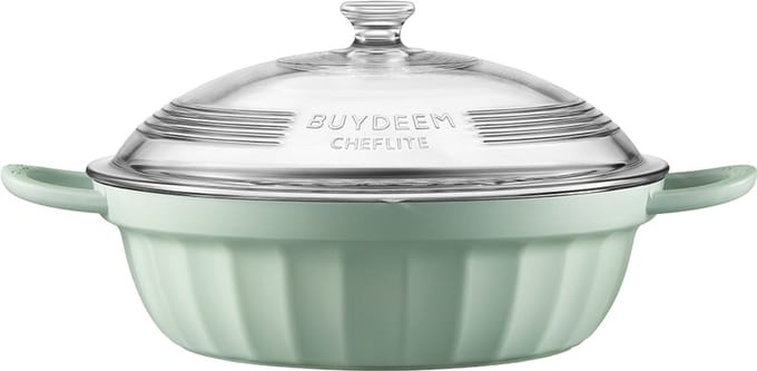Buydeem Geëmailleerde Braadpan & Stoompan 3,8L – Cozy Greenish