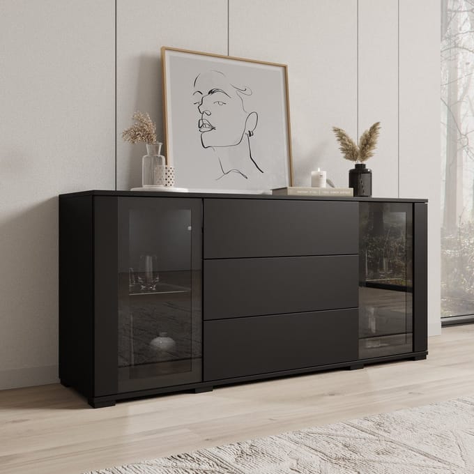 Meubella - Cres - Dressoir - Zwart - 150x40x70 cm
