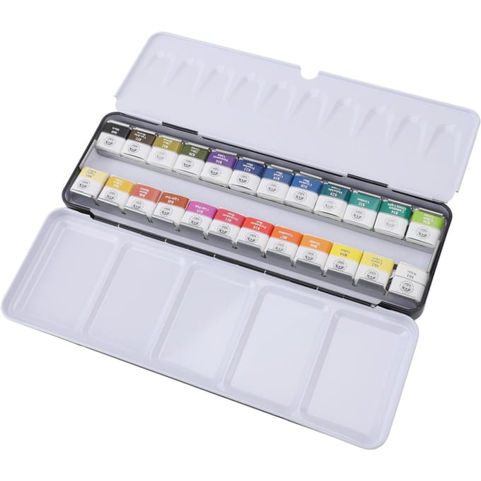 Aquarelverfset Draagbare IJzeren Doos Solide Professionele Aquarelkit voor Kunstenaars Studenten 24 white