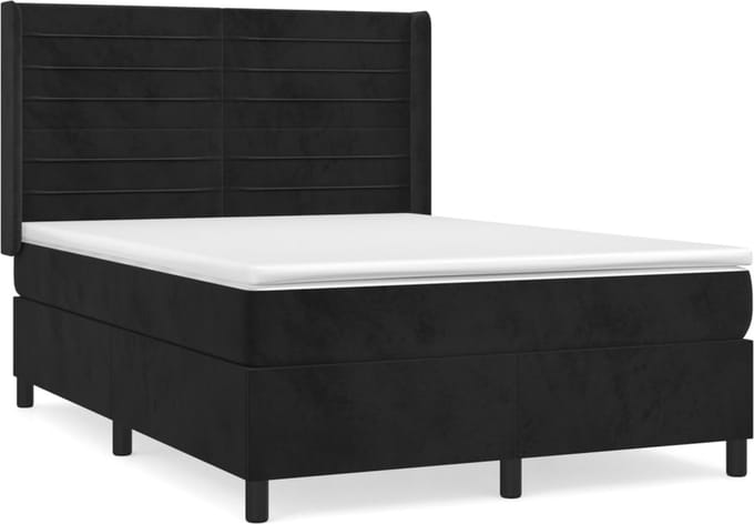 vidaXL - Boxspring - met - matras - fluweel - zwart - 140x190 - cm