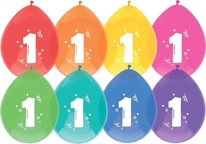 Ballon 1 jaar frisse kleuren 8 stuks