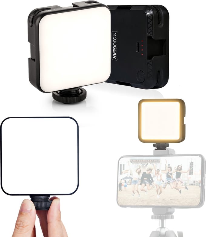 MOJOGEAR 64-LED Multi Color Mini videolamp - voor smartphone en camera - 2.000 mAh batterij - Zwart