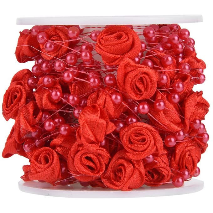 10m rol Roos Kunstparel Draad Kralen Slinger String DIY Bruiloftsdecoratie(rood) rood