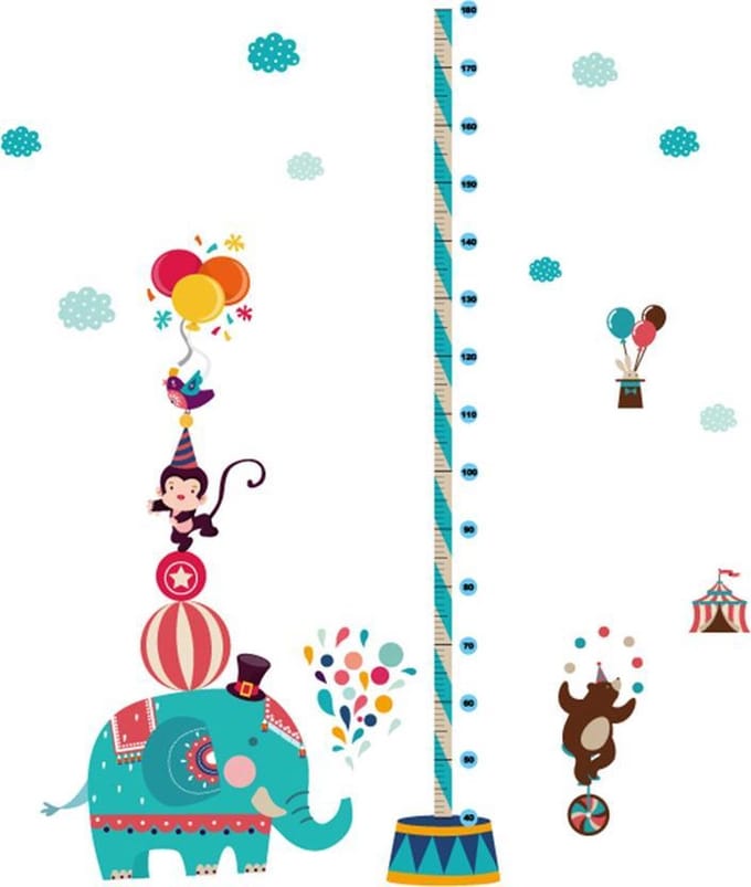 DW4Trading Groeimeter Circus Olifant - Muursticker - Wanddecoratie